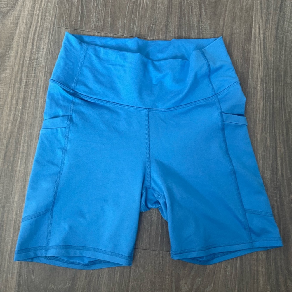 Fabletics Blue Bike Shorts High Waist Moisture-Wicking
